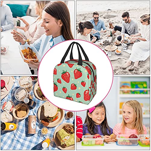 Strawberry Fashion Lunch Box Travel Bag Picnic Bags Insulated Durable Shopping Bag Back To School Reusable Waterproof Bags For Man Woman Girls Boys