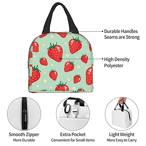 Strawberry Fashion Lunch Box Travel Bag Picnic Bags Insulated Durable Shopping Bag Back To School Reusable Waterproof Bags For Man Woman Girls Boys