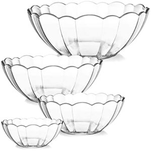 deayou 4 pack clear serving bowls, acrylic salad mixing bowls, party snack or chip bowl, break-resistant disposable catering bowls punch bowl for entertaining, fruit, vegies, 4 sizes, flower-shape