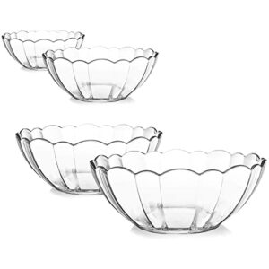 DEAYOU 4 Pack Clear Serving Bowls, Acrylic Salad Mixing Bowls, Party Snack or Chip Bowl, Break-Resistant Disposable Catering Bowls Punch Bowl for Entertaining, Fruit, Vegies, 4 Sizes, Flower-Shape