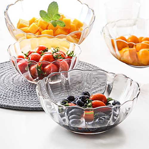 DEAYOU 4 Pack Clear Serving Bowls, Acrylic Salad Mixing Bowls, Party Snack or Chip Bowl, Break-Resistant Disposable Catering Bowls Punch Bowl for Entertaining, Fruit, Vegies, 4 Sizes, Flower-Shape