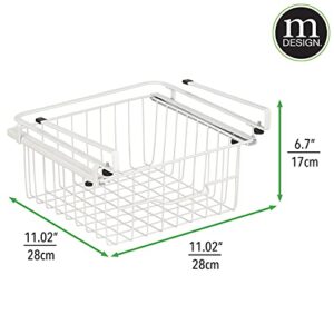 mDesign Compact Hanging Pullout Drawer Basket - Sliding Under Shelf Storage Organizer - Metal Wire - Attaches to Shelving - Easy Install - for Kitchen, Pantry, Cabinet - 2 Pack - White