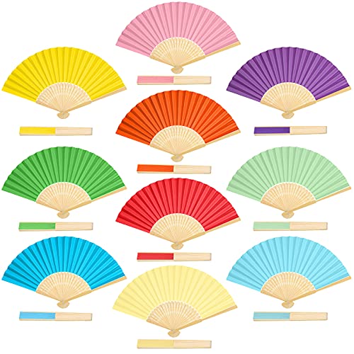 Yookeer 20 Pieces Bamboo Folding Paper Fans Handheld Paper Fan Multicolor Vintage Handheld Fan Handmade DIY Folding Fan Party Favors for Church Wedding DIY Decoration Dancing Performance()