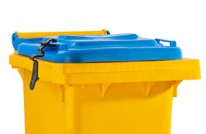 safewaste multi-fit lid latch auto-release rubber trash can lid latch, stops wind blowing lid open, stops animals accessing contents, automatically releases when collected