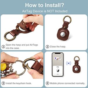 Fintie Protective Case Holder for AirTag Tracker with Keychain, Vegan Leather Anti-Lost & Scratch Resistance Key Ring Cover Compatible with Apple AirTags 2021 Finder for Wallet, Luggage, Pets, Brown