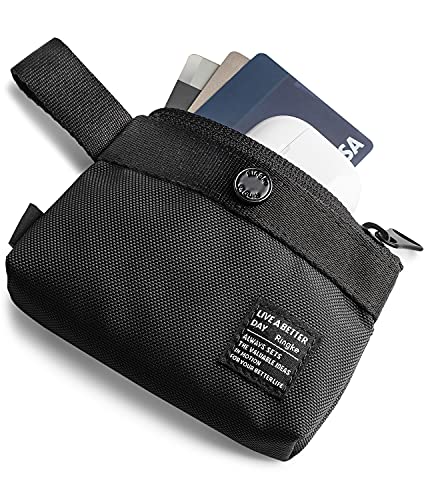 Ringke Mini Pouch [2-Way Bag Miniature] Nylon Carrying Pouch Small Bag for AirPods, Galaxy Buds, Earphones, Cards, ID - Black