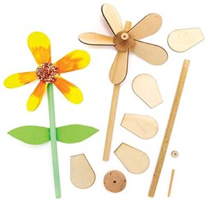 baker ross fe575 flower wooden windmill kits - pack of 5, for kids arts and crafts projects, wooden crafts for children to decorate, personalize and display