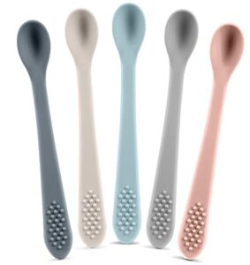best first stage baby infant spoons, 5-pack, soft silicone baby spoons training spoon gift set for infant