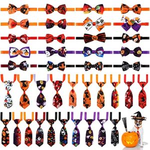 40 pieces halloween pet neckties and bow ties collars set adjustable pumpkin skull cat bowties dog ties with adjustable collar halloween pet costume for dogs puppies cats holiday daily wearing