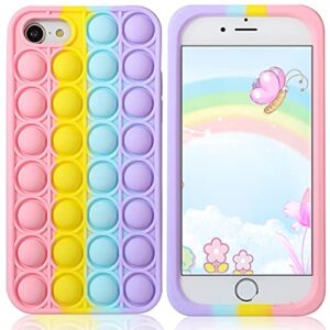 aupartuds pop it phone case for iphone 8 7 6,stress reliever push pop bubble fidget toys cover,cute funny soft silicone protective shell for iphone se 4.7 inch - rainbow