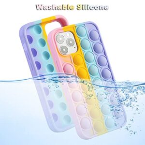 aupartuds Pop It Phone Case for iPhone 8 7 6,Stress Reliever Push Pop Bubble Fidget Toys Cover,Cute Funny Soft Silicone Protective Shell for iPhone SE 4.7 inch - Rainbow