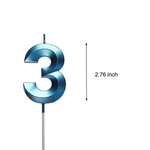 2.76 inch Blue 3 Birthday Candles,3D Number 3rd Cake Topper for Birthday Decorations No 31 32 33 34 35 36 37 38 39