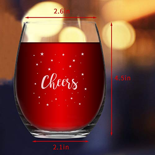 Christmas Gifts - Set of 4 Cheers Christmas Wine Glasses with White Stars, Christmas Wine Glasses for Home Xmas Festival Party Holiday Celebration Decoration, Ideal for Women Friends Men Family 15 Oz