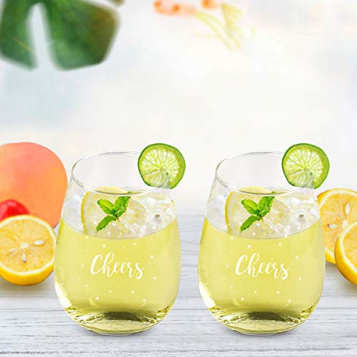 Christmas Gifts - Set of 4 Cheers Christmas Wine Glasses with White Stars, Christmas Wine Glasses for Home Xmas Festival Party Holiday Celebration Decoration, Ideal for Women Friends Men Family 15 Oz