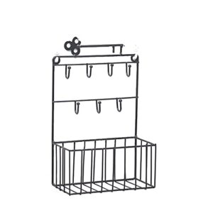 qiuqiu wall-mounted shelf home wrought iron storage basket metal mail holder keychain with storage baskets for mail, keys, glasses-black