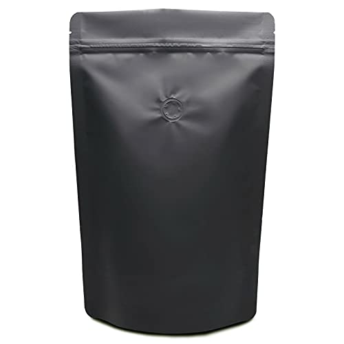 PouchWorth 50 pcs 16 oz Matte Black Foil Stand Up Zipper Pouch Coffee Bags with Valve