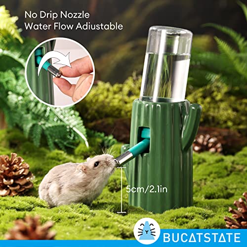 BUCATSTATE Cactus Ceramic Leakproof Hamster Water Bottle Guinea Pig Water Bottles Rabbit Water Bottle with Holder Water Feeder for Small Animals