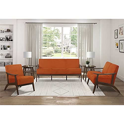 Pemberly Row Mid Century Velvet Sofa, 3 Seater Upholstered Modern Couch for Living Room, Orange