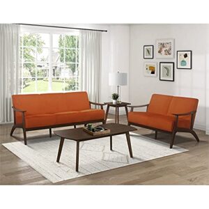 Pemberly Row Mid Century Velvet Sofa, 3 Seater Upholstered Modern Couch for Living Room, Orange