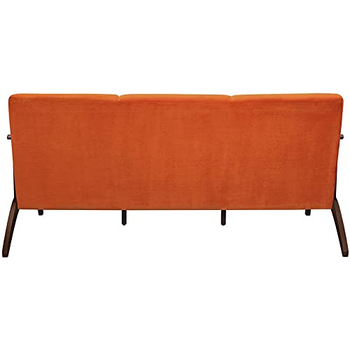 Pemberly Row Mid Century Velvet Sofa, 3 Seater Upholstered Modern Couch for Living Room, Orange