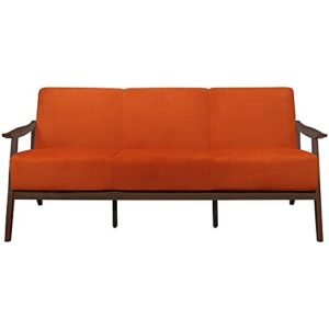 Pemberly Row Mid Century Velvet Sofa, 3 Seater Upholstered Modern Couch for Living Room, Orange