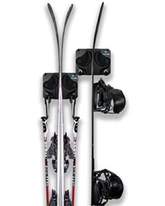 gravity grabber - the ultimate ski + snowboard wall storage rack | save your rocker, tips, and tails | damage-free ski/snowboard storage rack | fits any ski or snowboard | ski/board wall storage (black, 2)