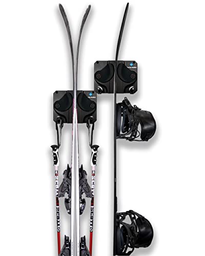 Gravity Grabber - The Ultimate Ski + Snowboard Wall Storage Rack | Save Your Rocker, Tips, and Tails | Damage-Free Ski/Snowboard Storage Rack | Fits any Ski or Snowboard | Ski/Board Wall Storage (Black, 2)