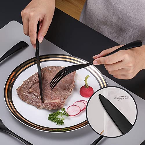 Lemeya 24 Piece Black Silverware Set with Steak Knives,18/10 Stainless Steel Cutlery Utensils Modern Flatware Set Service for 4,Include Knife/Fork/Spoon, Mirror Polished,Dishwasher Safe
