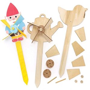 baker ross fe516 in the garden wooden windmill kits - pack of 4, for kids arts and crafts projects, wooden crafts for children to decorate, personalize and display