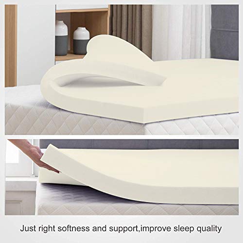 Treaton 1-inch Soft Foam Toppers with Orthopedic Benefits | Provides Proper Back Support and Relieves Pain, Extends Mattress Topper Life, Improves Better Posture, Queen, Off-Yellow