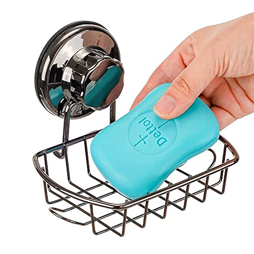 SANNO Suction Cup Soap Dish Holder Suction Shower Caddy Deep Bathroom Basket