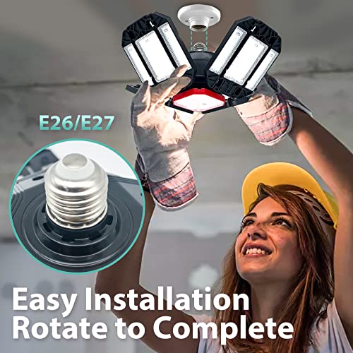 Garage Lights Ceiling Led 12 Panel Plug in Shop Lights 2 Pack Screw in LED Garage Light 180W Bright Garage Light 18000 LM 6500K Deformable Garage Lighting Fixture for Garage Basement Workshop