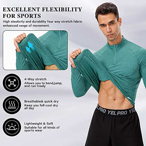 WRAGCFM Men's 1/4 Zip Pullover,Dry Fit Long Sleeve Workout Shirts for Men Running Athletic Active Quarter Zipper Pullovers T Shirts Sports Gym Long Sleeved Tops (Green,S)