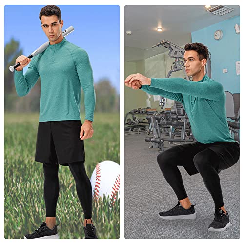 WRAGCFM Men's 1/4 Zip Pullover,Dry Fit Long Sleeve Workout Shirts for Men Running Athletic Active Quarter Zipper Pullovers T Shirts Sports Gym Long Sleeved Tops (Green,S)