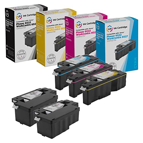 LD Remanufactured Toner Cartridge Replacements for Xerox Phaser 6022 & WorkCentre 6027 (2 Black, 1 Cyan, 1 Magenta, 1 Yellow, 5-Pack)