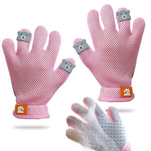 furbb pet grooming glove 2pack cat dog gentle deshedding brush glove - efficient pet hair remover massage mitt - enhanced five finger design perfect for long short fur (pink 2pack)