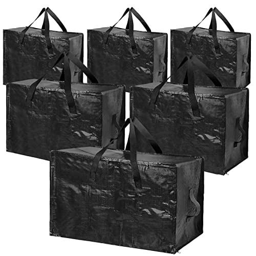 6 Packs Heavy Duty Extra Large Organizer Storage Bag Moving Bag with Strong Handles and Zippers for Moving, Travelling, Christmas Decoration Storage (Black,30 x 12 Inch, 24 x 12 Inch, 20 x 12 Inch)