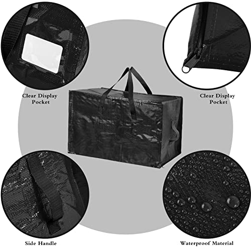 6 Packs Heavy Duty Extra Large Organizer Storage Bag Moving Bag with Strong Handles and Zippers for Moving, Travelling, Christmas Decoration Storage (Black,30 x 12 Inch, 24 x 12 Inch, 20 x 12 Inch)