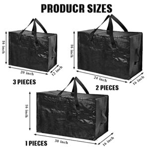 6 Packs Heavy Duty Extra Large Organizer Storage Bag Moving Bag with Strong Handles and Zippers for Moving, Travelling, Christmas Decoration Storage (Black,30 x 12 Inch, 24 x 12 Inch, 20 x 12 Inch)