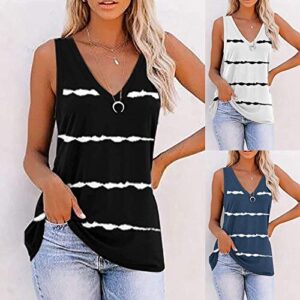 UOCUFY Tank Tops for Women,Women Sleeveless V-Neck Stripe Printed Loose Fit Summer Workout Athletic Tunic Blouses Blue