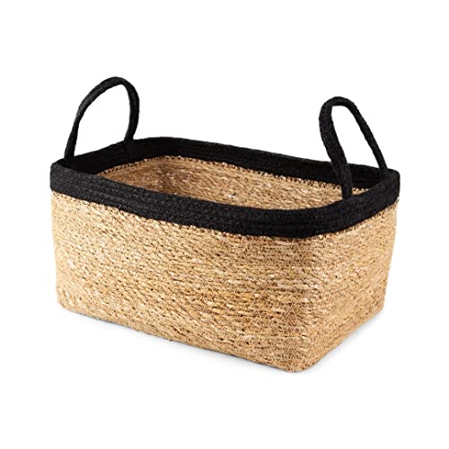 Compactor Tahna Seagrass Storage Basket, Size Large, 34 x 23 x 18cm, Brown/Black, RAN10545