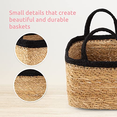 Compactor Tahna Seagrass Storage Basket, Size Large, 34 x 23 x 18cm, Brown/Black, RAN10545