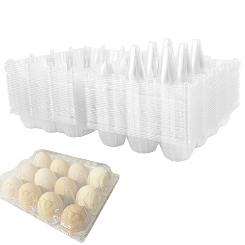 Egg Cartons 50 Packs, Clear Eco-friendly Plastic Blank Egg Cartons, Holds up to 12 Eggs Securely, Perfect for Family Pasture Farm Markets Display - Medium