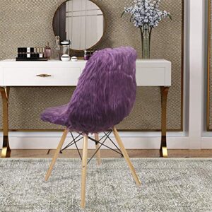 GIA Contemporary Desk Chair with Removable Faux Fur Cushion Cover, Royal Purple
