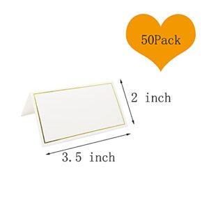 50 Pack Tent Cards with Gold Foil Border for Weddings, Banquets, Events, 2 x 3.5 Inches