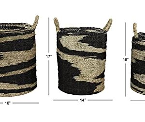 Deco 79 Seagrass Handmade Two Toned Storage Basket with Handles, Set of 3 18", 17", 16"H, Black