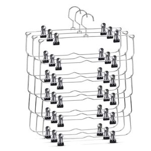 zootwo space saving 5 tier metal skirt hanger with clips (3pk) hang 6-on-1, gain 70% more space,360 swivel hook,adjustable clips pants hanger,hang slack,trouser,towels
