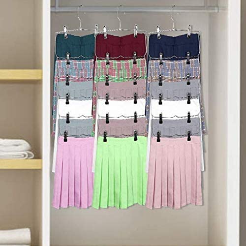 ZOOTWO Space Saving 5 Tier Metal Skirt Hanger with Clips (3pk) Hang 6-on-1, Gain 70% More Space,360 Swivel Hook,Adjustable Clips Pants Hanger,Hang Slack,Trouser,Towels