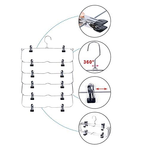 ZOOTWO Space Saving 5 Tier Metal Skirt Hanger with Clips (3pk) Hang 6-on-1, Gain 70% More Space,360 Swivel Hook,Adjustable Clips Pants Hanger,Hang Slack,Trouser,Towels