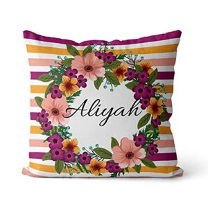 iwkwuzilm custom gifts personalized floral pillow |10 designs| flower pillow with name custom name pillow cover gifts for girls - christmas mother's day birthday gift idea (mix color, 18inx18in)